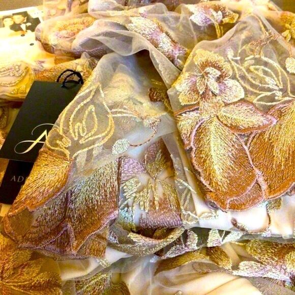 ADRIANNA PAPELL ROSE QUART LONG ILLUSION MESH DRESS 8 NWT - Picture 14 of 16